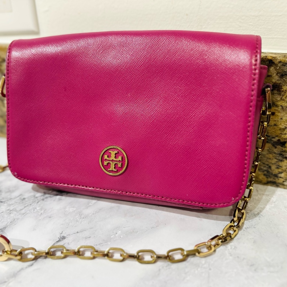 Tory Burch Fuchsia Crossbody with Gold Chain